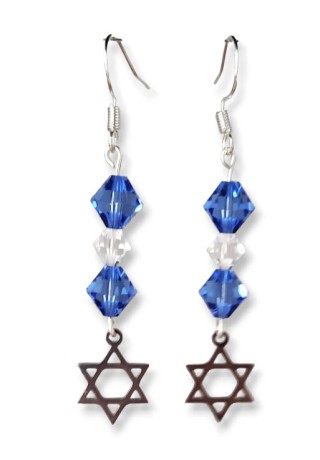 Star of David with Blue and Clear Swarovski Crystal Bi-Cone Earrings Star of David with Blue and Clear Swarovski Crystal Bi-Cone Earrings