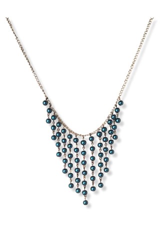 Teal Crystal Pearl Chain Necklace