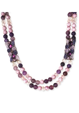 Purple and Pink Crystal Pearl Necklace with Brooch Charms