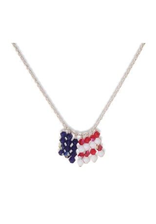 Red, White, & Blue Crystal Bi-Cone Bead Chain Necklace 