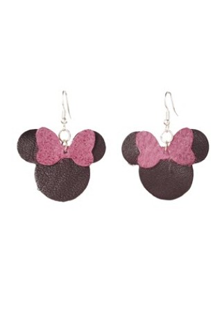 Black Leather Mouse Ears with Purple Bow Earrings