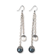 Teal and White Crystal Pearl Christmas Ball Earrings
