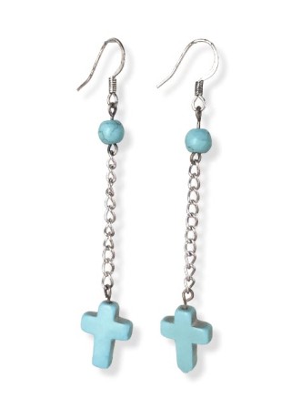 Synthetic Turquoise Bead and Cross Earrings Synthetic Turquoise Bead and Cross Earrings