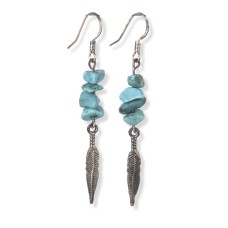 Synthetic Turquoise Bead with Metal Feather Earrings