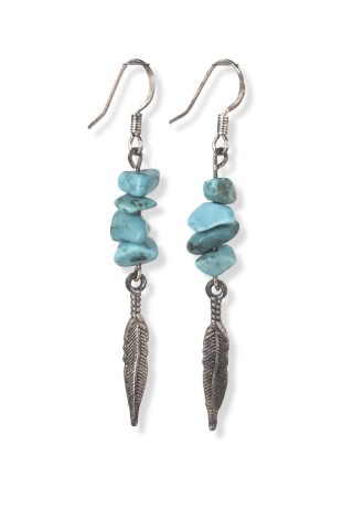 Synthetic Turquoise Bead with Metal Feather Earrings
