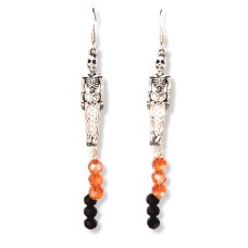 Orange and Black Crystal Bead Skeleton Earrings