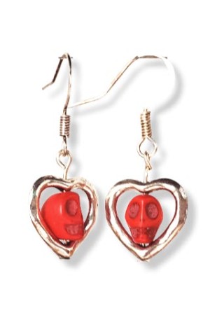 Skull in Heart Earrings