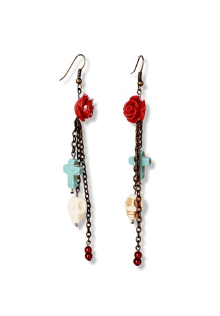 Skull Cross Rose Earrings Skull Cross Rose Earrings