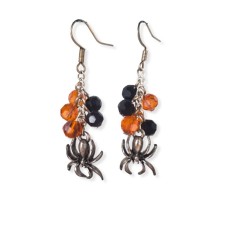 Orange and Black Multi Bead with Metal Spider Earrings
