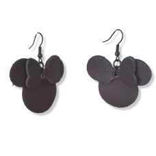 Black Leather Mouse Ears with Black Bow Earrings