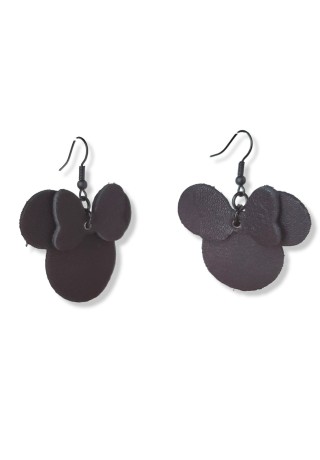 Black Leather Mouse Ears with Black Bow Earrings