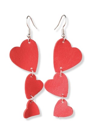 Red Leather Dangling Heart Earrings
