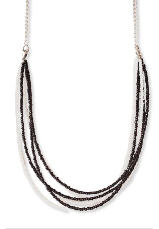 Multi-Strand White and Black Crystal Bead Necklace