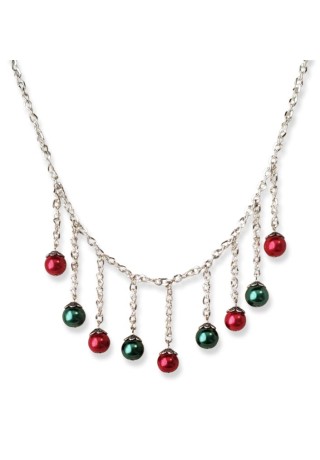 Red and Green Crystal Pearl Chain Necklace Red and Green Crystal Pearl Chain Necklace